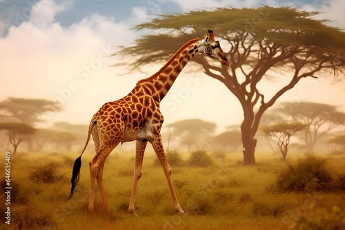 Giraffe in savannah © DavidGalih | Dikomo.