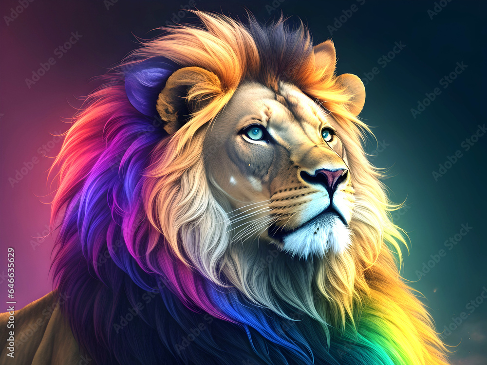 multi colored lion portrait. Generative AI