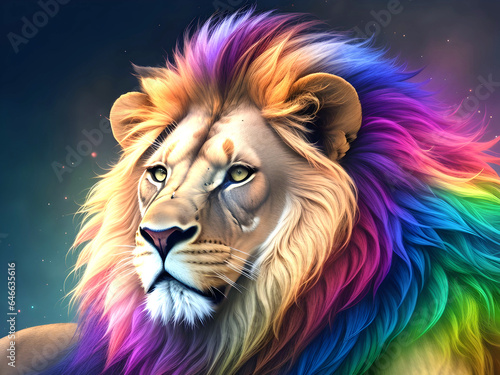 multi colored lion portrait. Generative AI