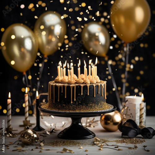 birthday cake with candles black and golden theme