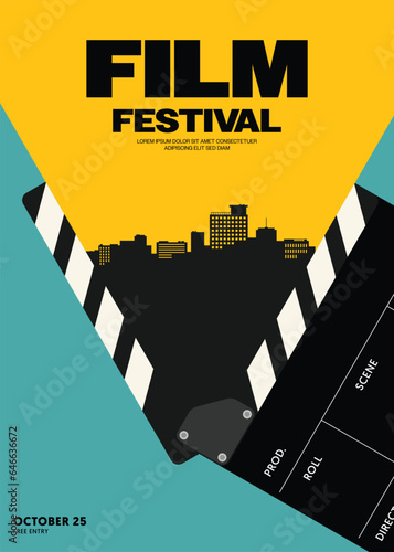 Movie and film festival poster template design background modern vintage retro style