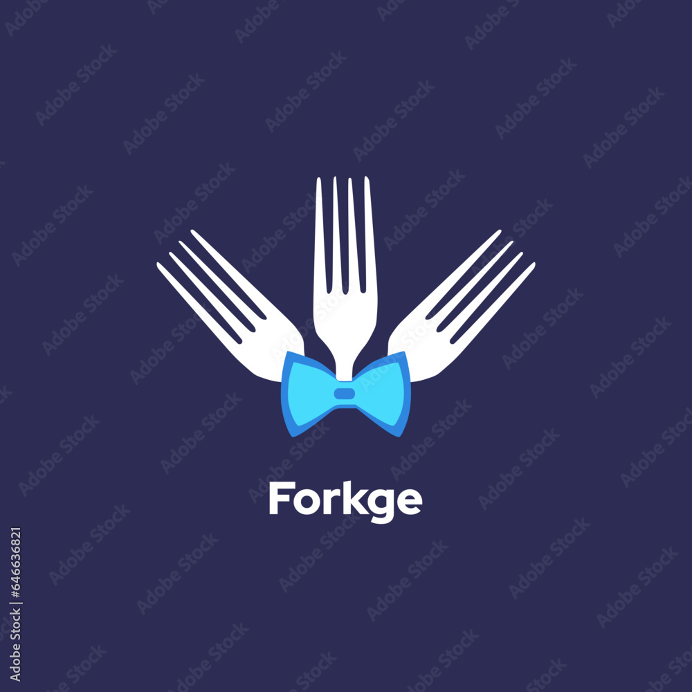 Forkge - Fork and bow tie vector logo design template. Kitchen and restaurant icon concept Forkge - Fork and bow tie vector logo design template. Kitchen and restaurant icon concept