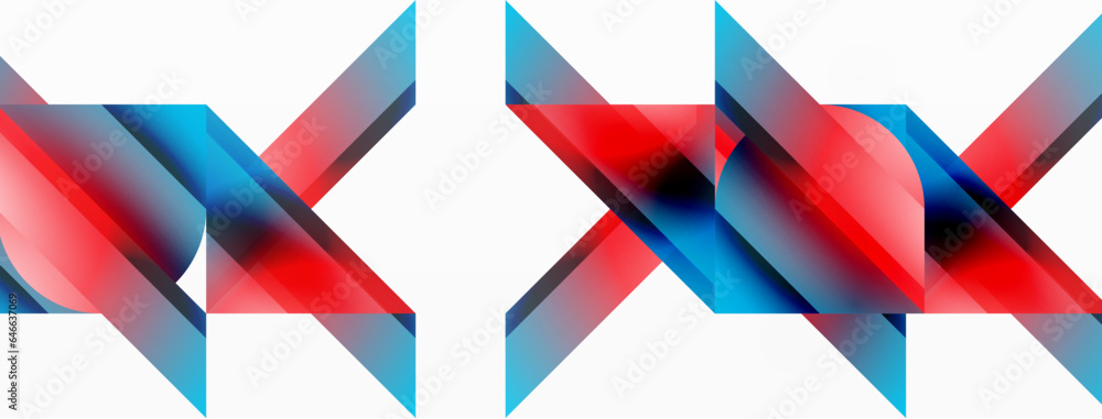 Vibrant color triangles and circles on white background intertwine to create captivating and harmoniously balanced composition for digital designs, presentations, website banners, social media posts Vibrant color triangles and circles on white background intertwine to create captivating and harmoniously balanced composition for digital designs, presentations, website banners, social media posts