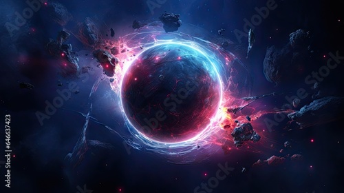 Fototapeta Naklejka Na Ścianę i Meble -  Stars, planets, fantasy landscapes of the future. Futuristic space sci-fi abstract background Sci-fi landscape with planets, neon lights, cool planets, 3D render.