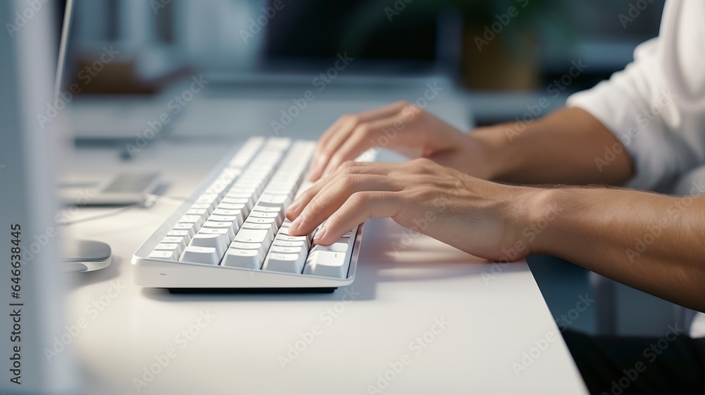 Hands Swiftly Typing on a Mechanical Keyboard in a Tech-Savvy Workspace Hands Swiftly Typing on a Mechanical Keyboard in a Tech-Savvy Workspace