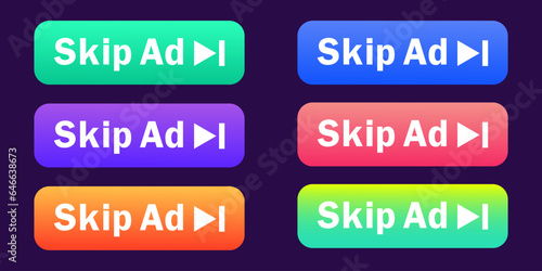 Skip Ad button. Video block icon for advertising. App template for interface. Vector