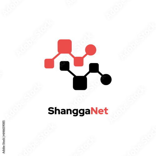 ShanggaNet - Incorporates a sharing and network logo template with vector icon element design, symbolizing linked social media connections.