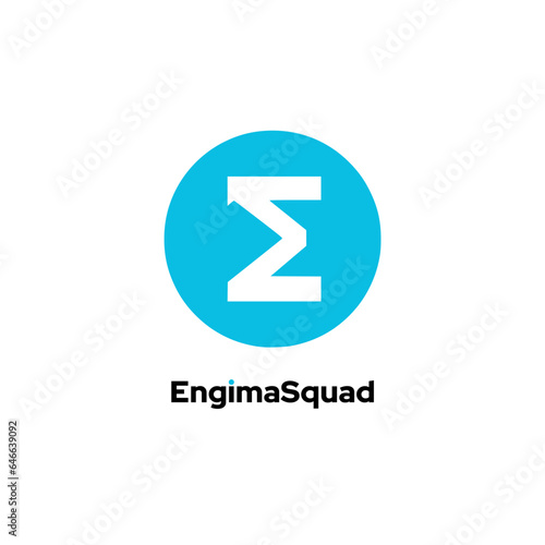 EngimaSquad - Showcases a sigma symbol and flipped E letter icon or logo design template in a round format.