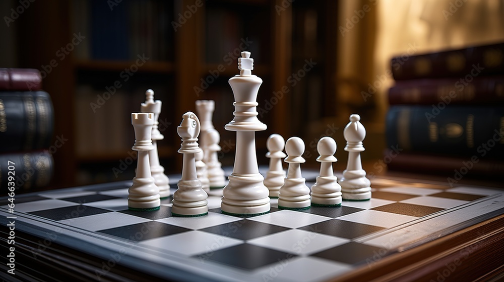 A Chessboard Setup Epitomizing Business Strategy in a Quiet Study Room A Chessboard Setup Epitomizing Business Strategy in a Quiet Study Room