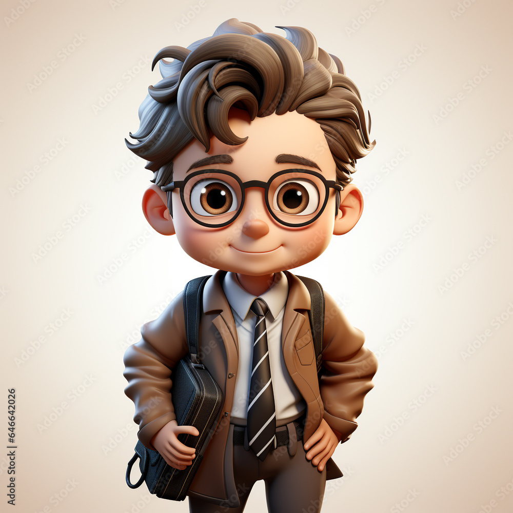 3d carton of boy going to school 3d carton of boy going to school