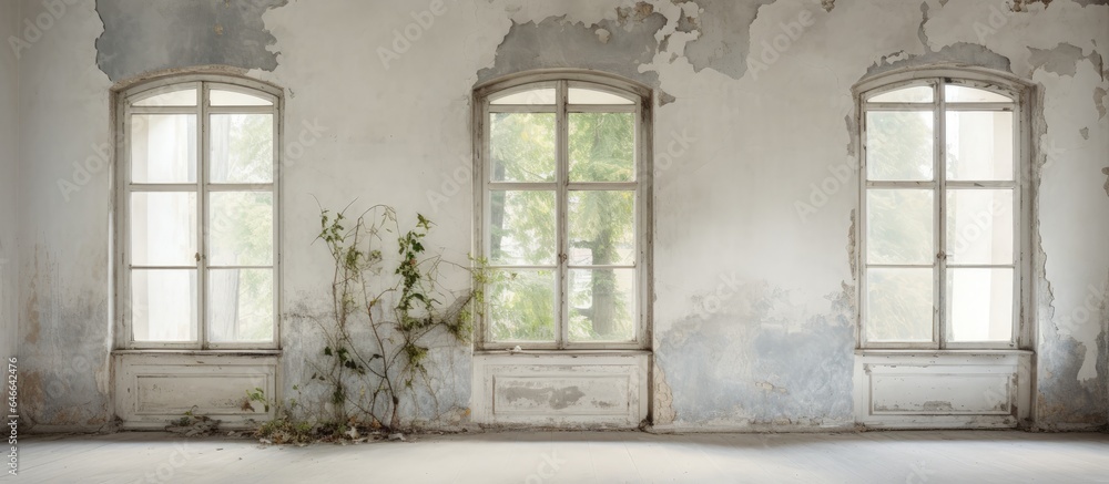 Fototapeta premium Antique windows and dull white walls.
