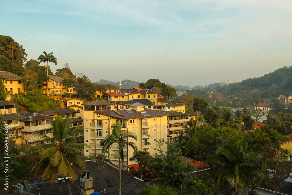 Fototapeta premium View on the houses on the hills in Kandy, Sri Lanka
