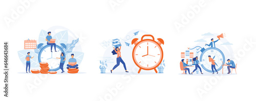 An Objective Assessment Possibilities Deadline. running in hurry to chase deadline. Office deadline.  set flat vector modern illustration