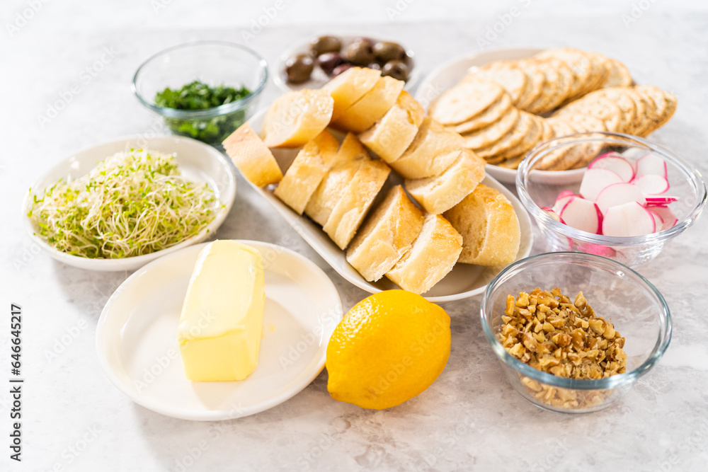 Butter board with vegetables and bread Butter board with vegetables and bread