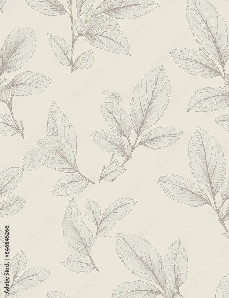 Monochromatic Light nature, Botanical shapes, Hand drawing, cutouts of tropical leaves, Herb, decorative, Background, Wallpaper, art, illustration