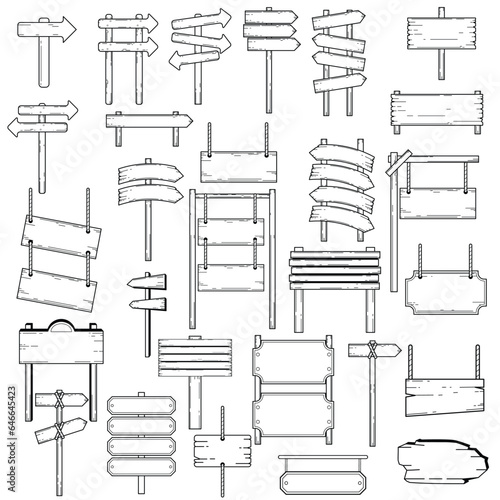 wooden board doodle line art illustration collections