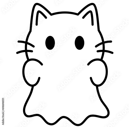 Cute kawaii cat ghost halloween cartoon outline icon