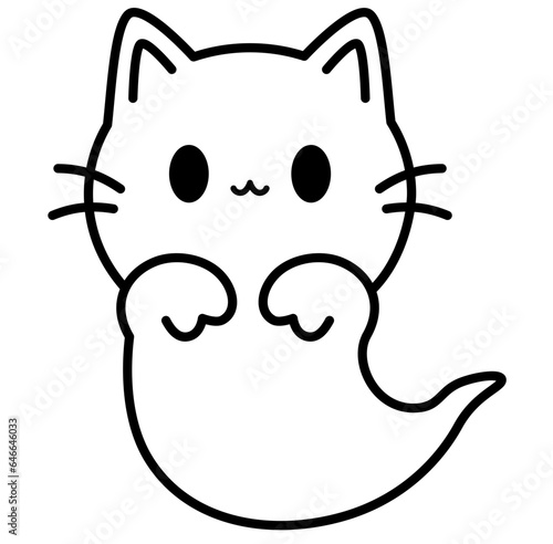 Cute kawaii cat ghost halloween cartoon outline icon