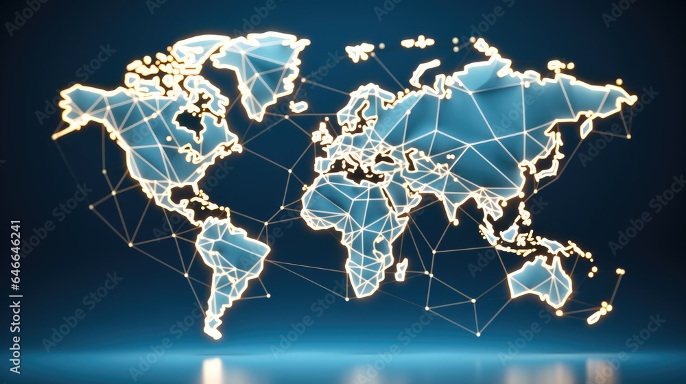 Fototapeta premium Global map on blue background, Digital illustration.