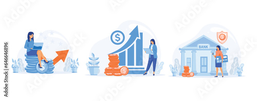 Financial consulting, investment and savings, guarantee of security financial savings and money turnover, set flat vector modern illustration 