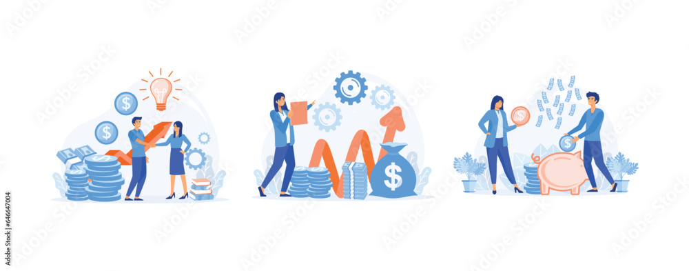 Partnership, venture investment.Income growth chart, Family Budget, Future Financial Planning. set flat vector modern illustration  