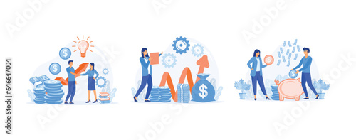 Partnership, venture investment.Income growth chart, Family Budget, Future Financial Planning. set flat vector modern illustration  