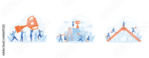 Business concept. success of teamwork  People working on their role.people celebrate success achievment  Success. Way up. set flat vector modern illustration