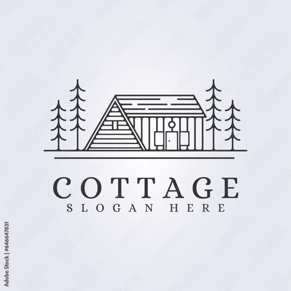 logo of cabin cottage line art icon sign symbol vector illustration design