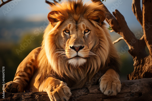 Majestic Lion Resting on a Log © Joyce
