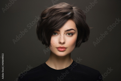 Young woman with short haircut styling closeup