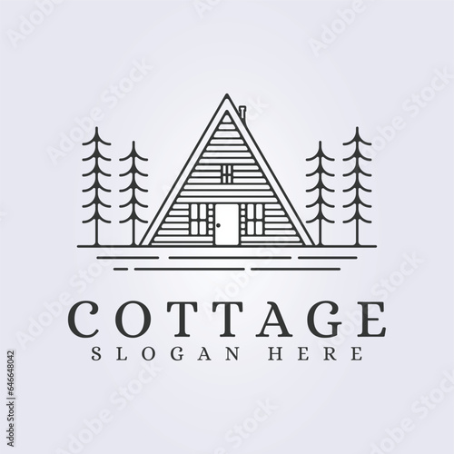 logo of cabin cottage line art icon sign symbol vector illustration design