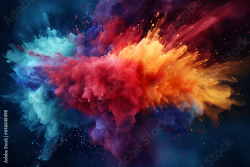 Explosion of colored powder on black background. Generative ai
