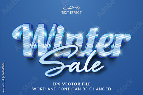 Winter sale sparkling 3d editable vector text effect