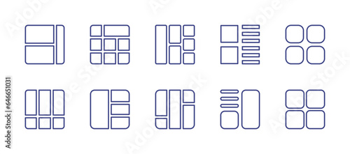 Grid line icon set. Editable stroke. Vector illustration. Containing layout, details, menu, category.