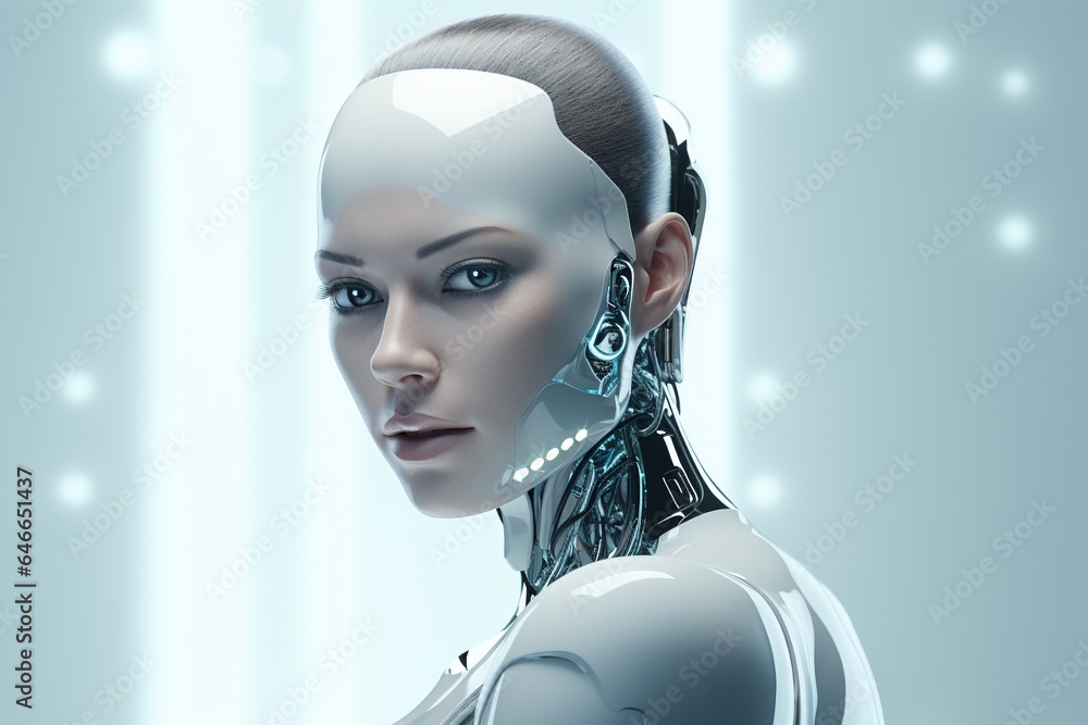 Portrait of a robot in a white futuristic interior,Artificial intelligence concept Portrait of a robot in a white futuristic interior,Artificial intelligence concept