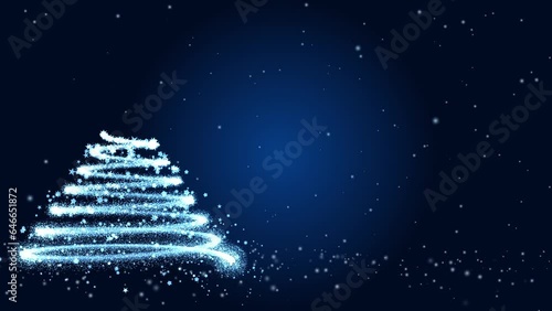 Glowing Blue Christmas Tree Animation, Magic Particles, Copy Space
