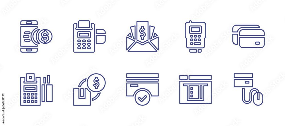 Payment line icon set. Editable stroke. Vector illustration. Containing payment, payment terminal, credit card payment, online payment, pos terminal, payroll, cash on delivery, credit card.