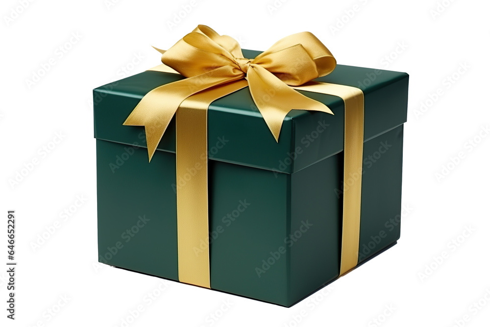 Green Christmas gift box, green and gold gift box isolated PNG Green Christmas gift box, green and gold gift box isolated PNG