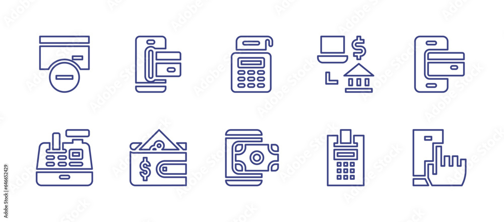 Payment line icon set. Editable stroke. Vector illustration. Containing remove, cash register, mobile payment, payment terminal, payment method, online payment, payment.