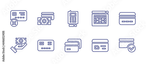 Payment line icon set. Editable stroke. Vector illustration. Containing no credit card, pay, credit card, payment method, dataphone, online banking. © Huticon