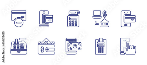 Payment line icon set. Editable stroke. Vector illustration. Containing remove, cash register, mobile payment, payment terminal, payment method, online payment, payment.