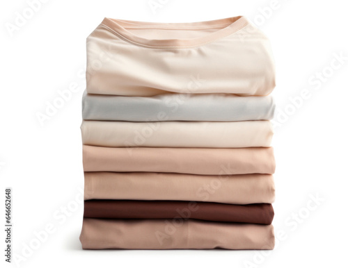 Stack of pale brown, beige t-shirt isolated on white background