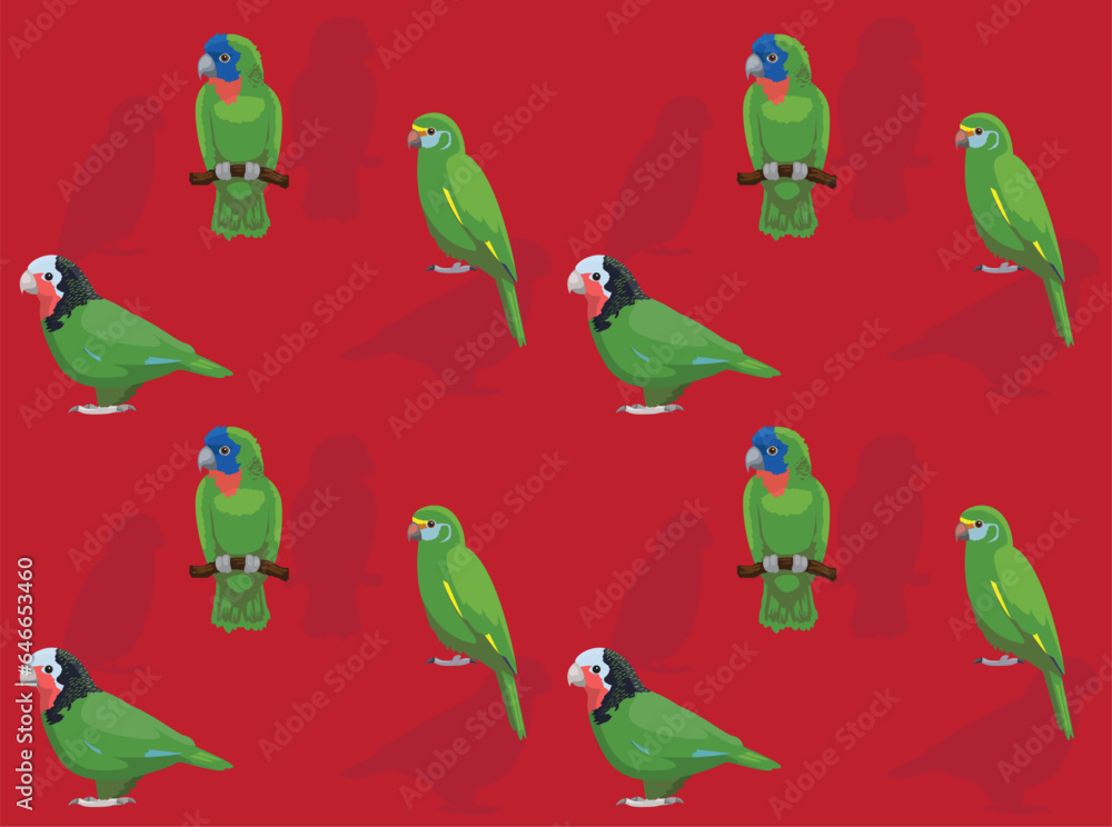 Bird Parrot Cuban Amazon Cartoon Seamless Wallpaper Background