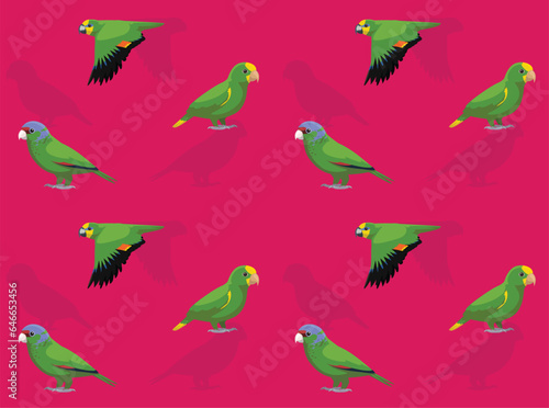 Bird Parrot Yellow-Headed Amazon Cartoon Seamless Wallpaper Background