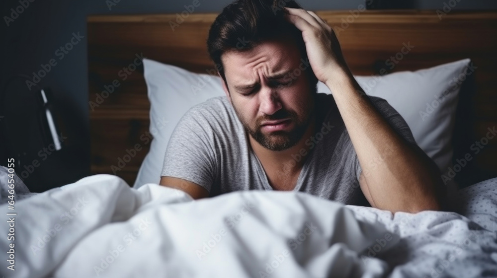 The man is not feeling well, experiencing an attack of pain The man is not feeling well, experiencing an attack of pain
