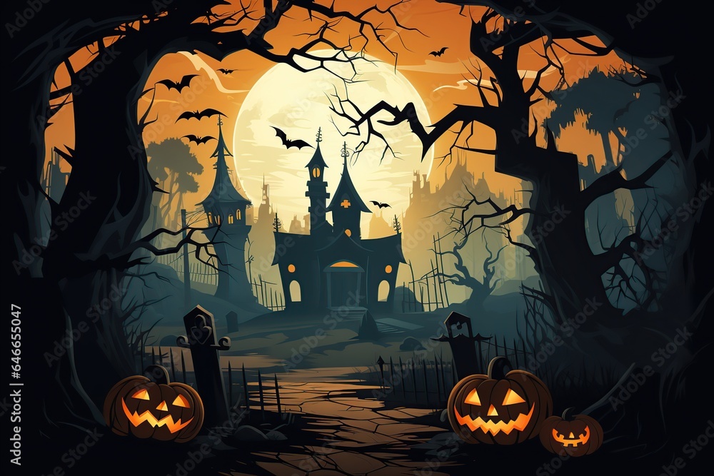 Cartoon Bats and Pumpkin Halloween Banner Collection, generative AI,