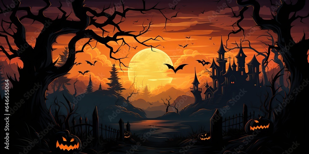 Black Bat Cartoon Banners for Halloween Decor, generative AI,