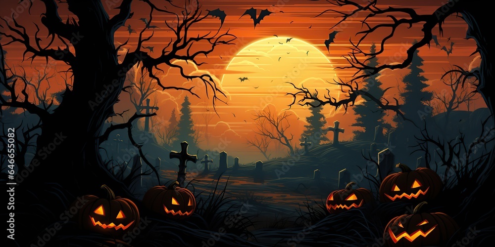 Cartoon Graveyard Banners for Spooky Halloween Events, generative AI,