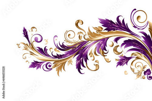 Gold and purple border with purple flowers  Generative AI