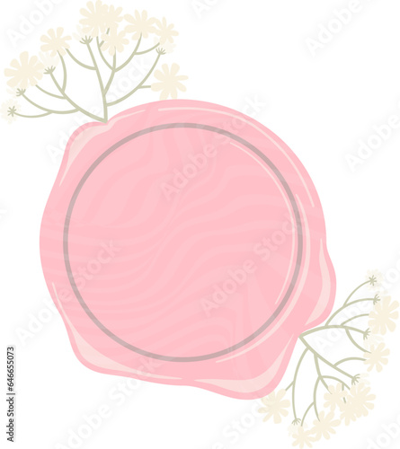 Pink wax stamp with dried white flowers Attached